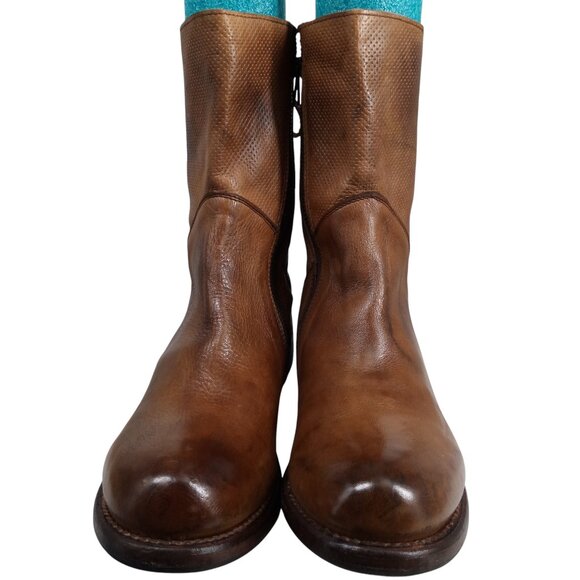 Bed Stu Newark Riding Mid Calf Brown Leather Boots Size 9 Lace Up Western Moto - Picture 2 of 16